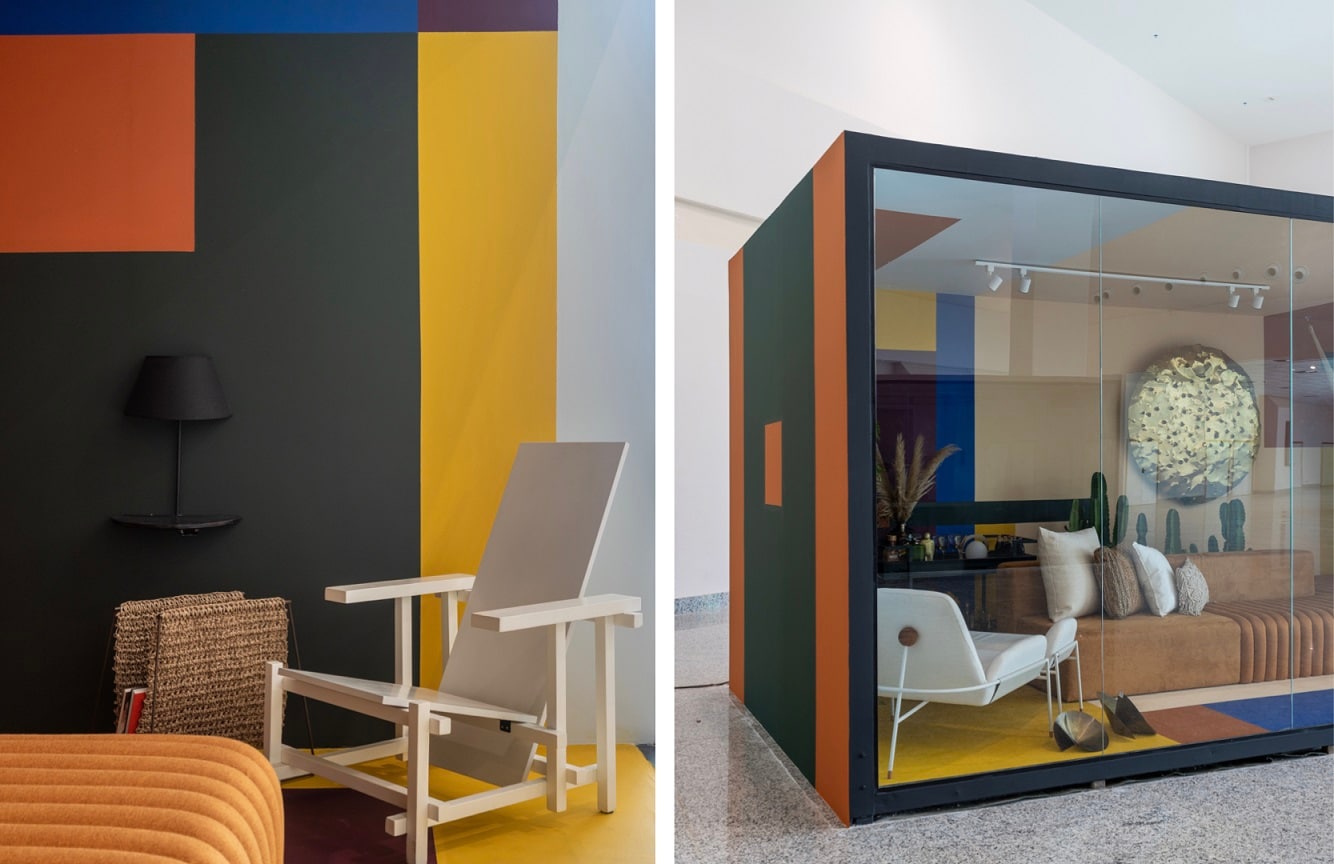 Sala decorada com paredes Tintas Coral casacor 2020 Bahia.