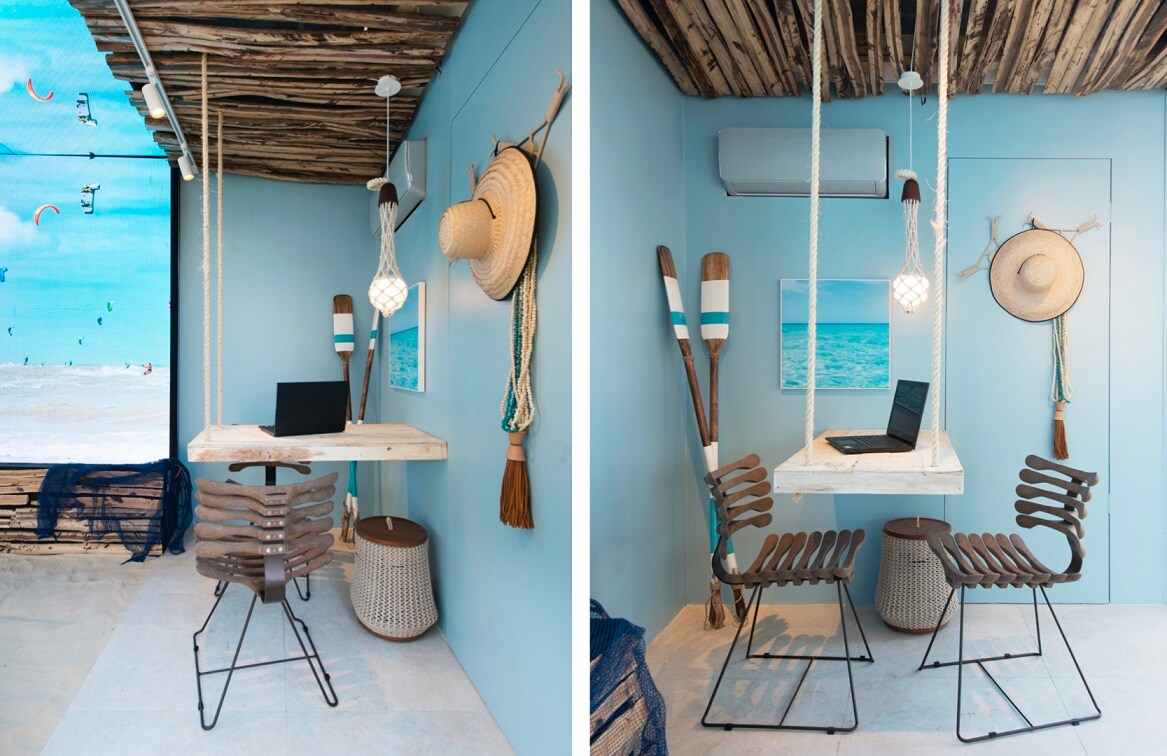 Loja de praia decorada com parede Tintas Coral casacor 2020 Ceará.