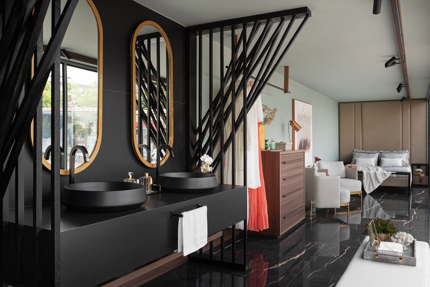 Suíte decorada com paredes Tintas Coral casacor 2020 Espírito Santo.