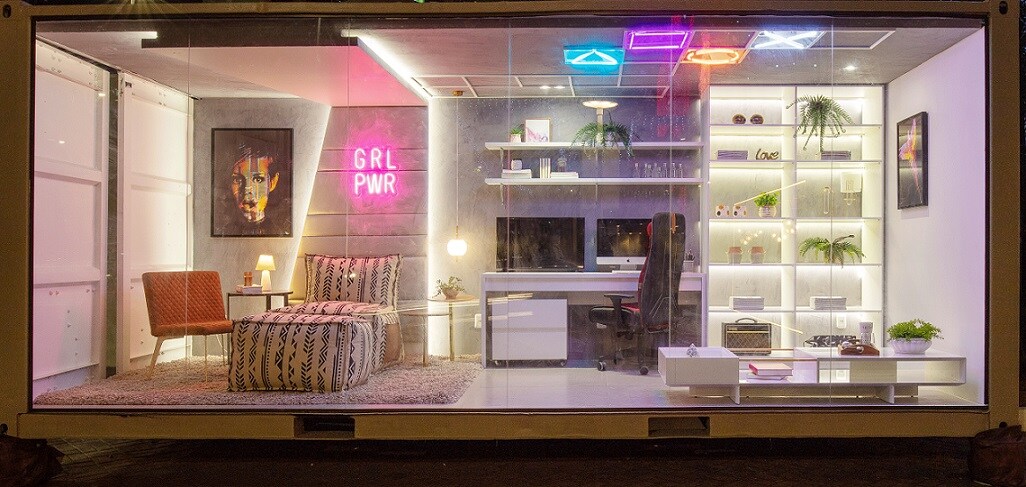 Contêiner decorado com Tintas Coral casacor 2020 Pernambuco.