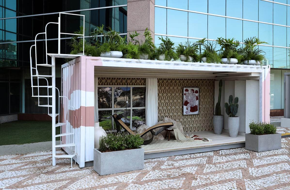 Contêiner decorada com tintas Coral casacor 2020 São Paulo.