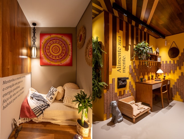 Corredor com arte no ambiente A Trajetoriah! De Gabriela Bosco e Vanessa Buonomo para CASACOR Santa Catarina