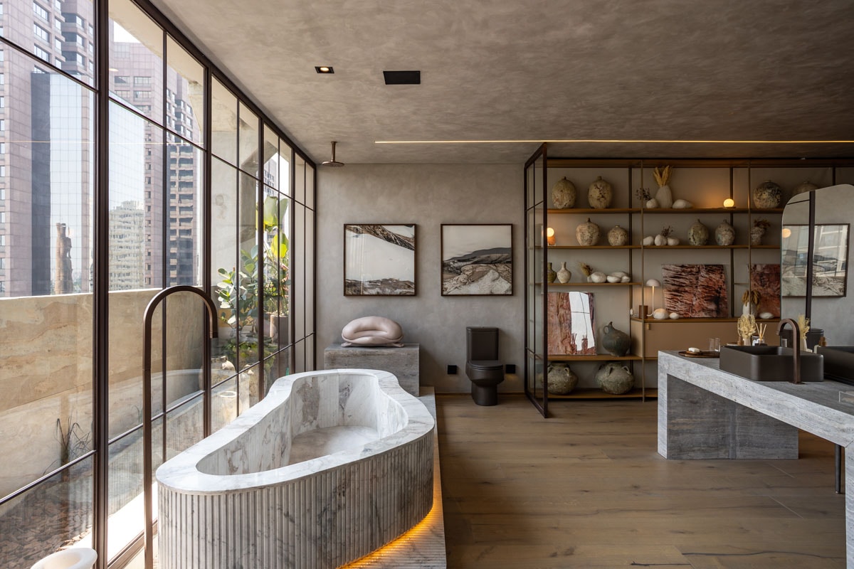 Banheiro do Loft Sopro Orgânico, de Caio Bandeira e Tiago Martins para CASACOR São Paulo