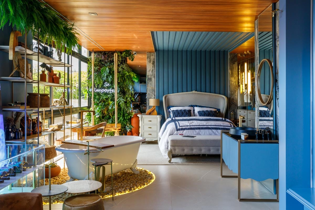 Suíte do Loft Raízes, de Ellen Santiago, Ingrid Kemp e Rafael À Obra , para CASACOR Mato Grosso do Sul