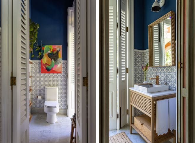 Lavabo azul, por Estúdio Manu + Ca, para CASACOR Rio de Janeiro