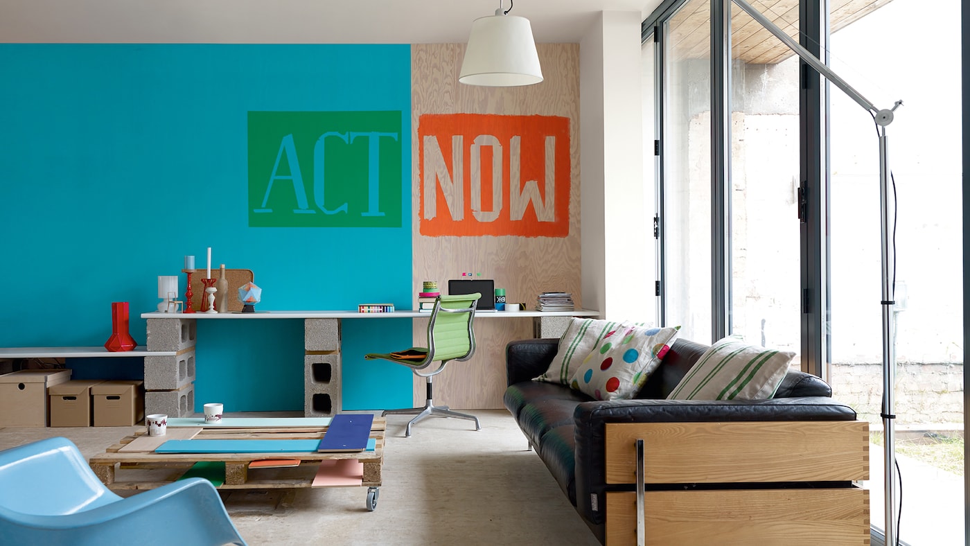 Contrast cool and calming colours from nature with bright and bold tones.