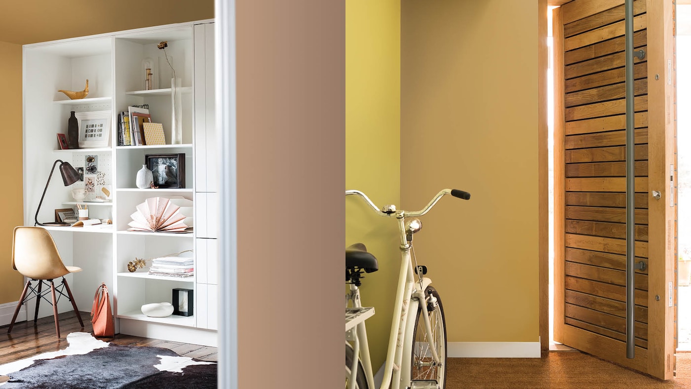 For a welcoming colour scheme combine Cherished Gold with a light and smooth shade such as cappuccino. This earthy combination sits harmoniously together, and works particularly well in entrance halls.