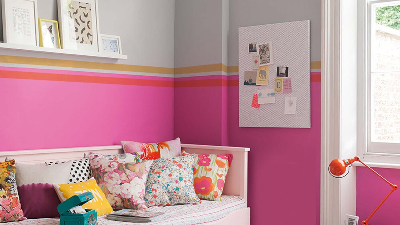 Paint a stripe in the corner of your kid’s bedroom to create a reading nook