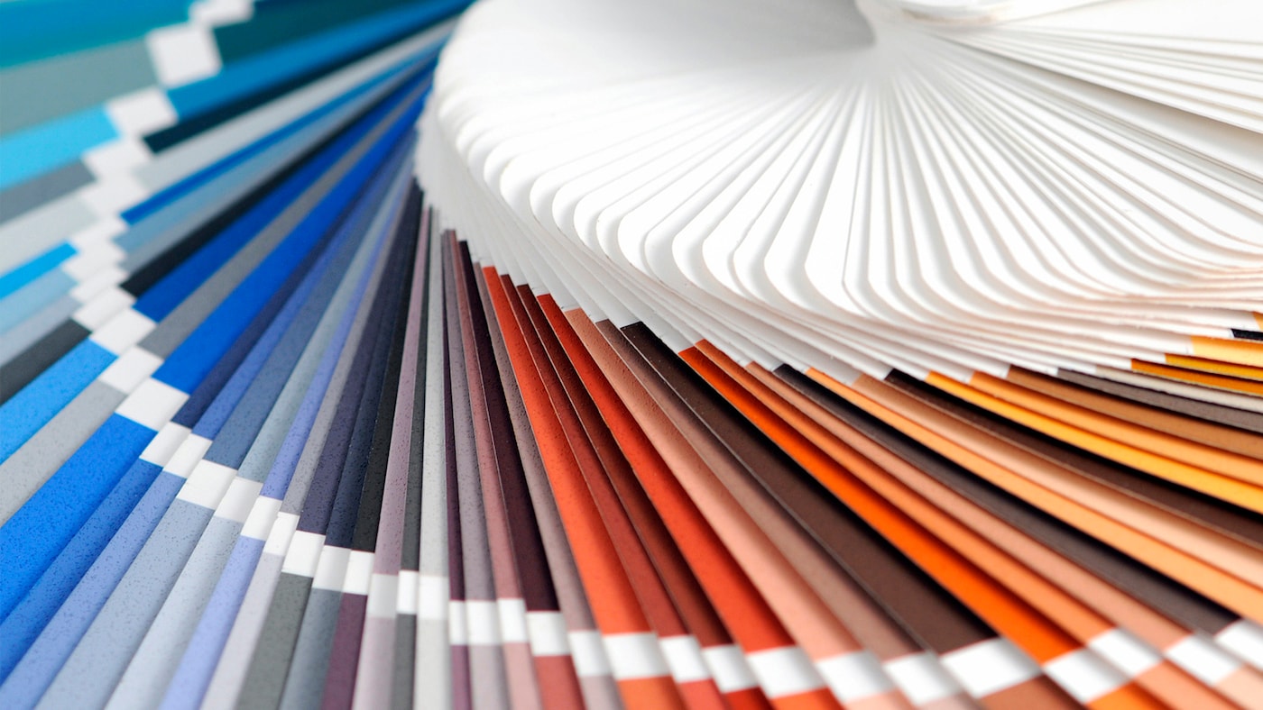 Colour swatches arranged in a colour wheel.