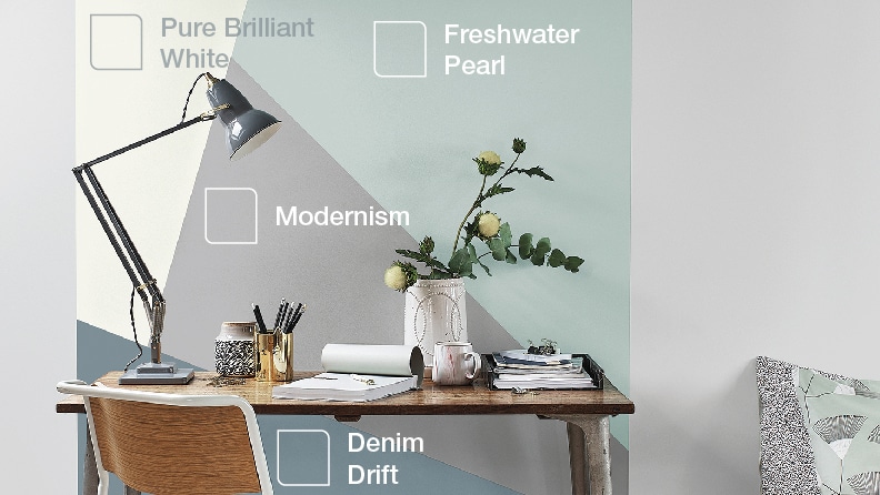 Home office images in Pure Brilliant White, Fershwater Pearl, Modernism, Denim Drift