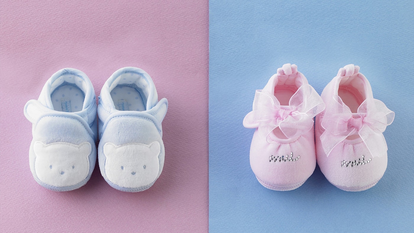 Blue and pink baby booties.