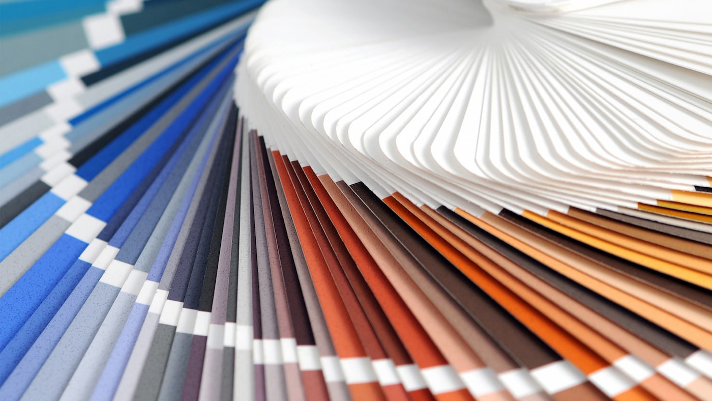 Colour swatches arranged in a colour wheel