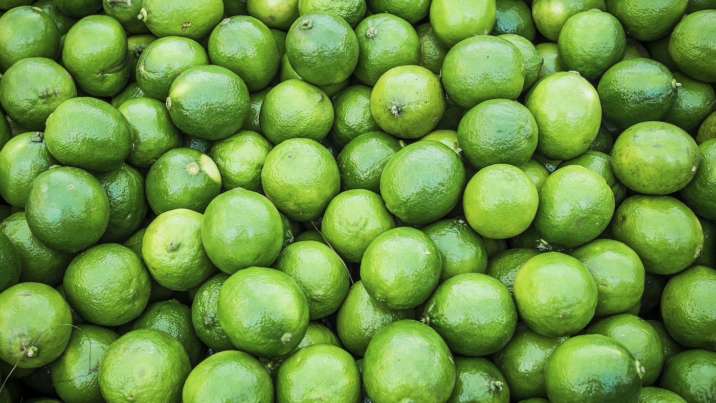 Zesty green lime fruit.