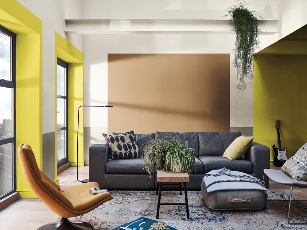Living Room with Indigo and Yellow