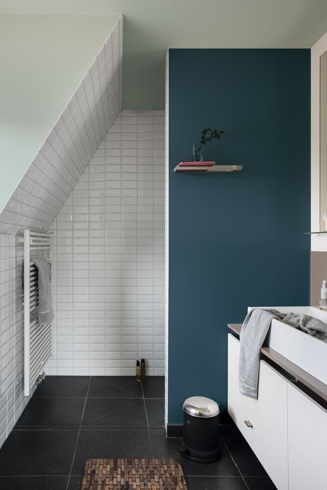 tiled blue bathroom