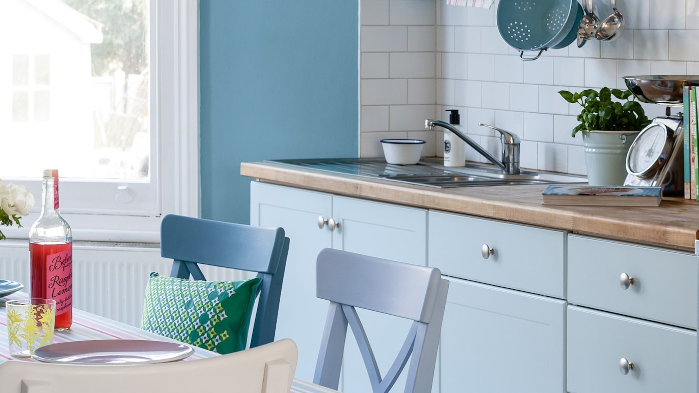 Give your kitchen a subtle wash of colour with pops of pretty pastel shades like powder blue, rose and sage.