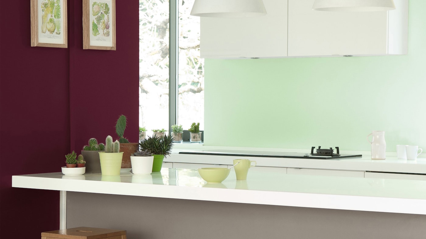 Decorate your kitchen in shades of burgundy and mint for a refreshing update on a classic colour scheme.