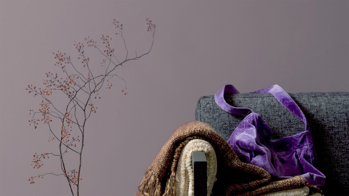 Combine soft purple with cool neutrals for comfortable elegance.