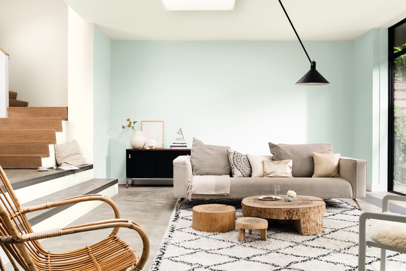 Pastel blue and white wall