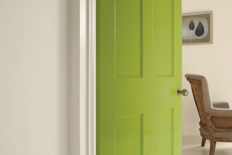 living room with lime accents