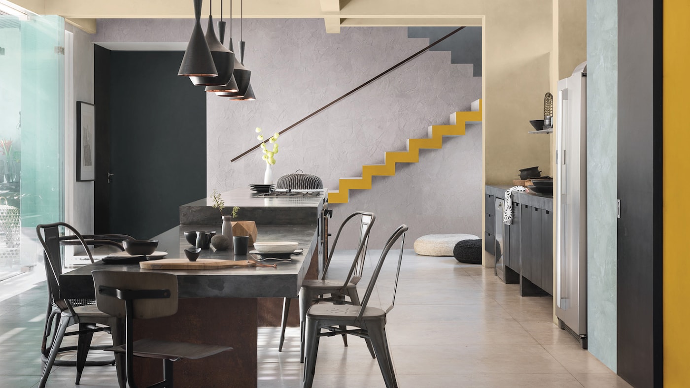 cooling touch of marble paired with one or two brighter paints