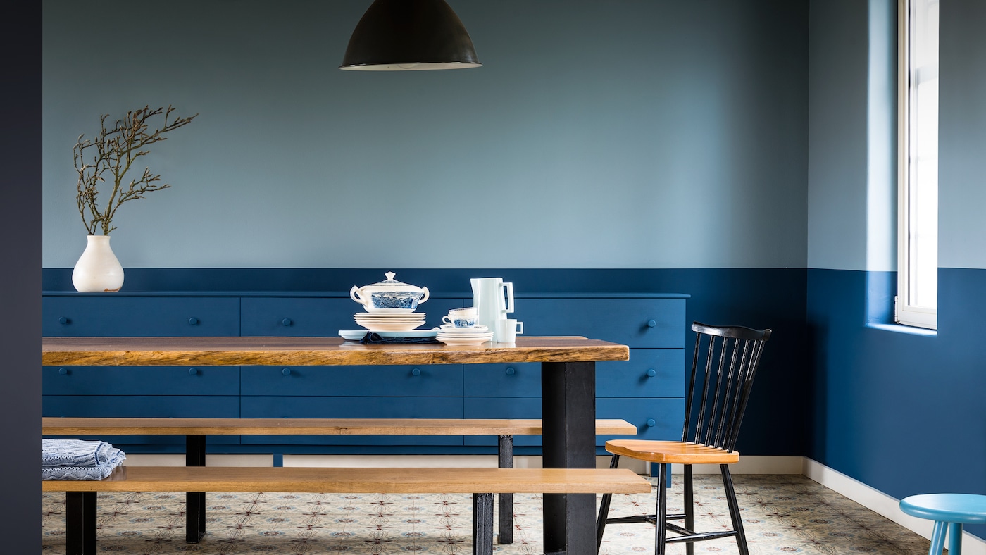 Colour of the Year 2017, Denim Drift, combines well with other blues and natural wood colours.