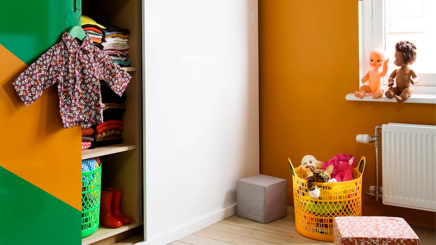 For a unified look, paint the shelves and cupboards to match the colour of your little one’s cosy corner. Choose a hard-wearing, wipeable paint if possible that will make light work of unexpected spillages.