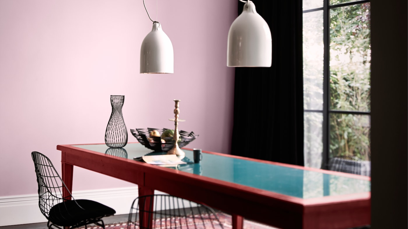 Make sure you paint your to suit both its function and the amount of light it gets. Apple green is a cheerful shade for a sunny living room, while dusky pink is an inviting, opulent choice for a dining room.