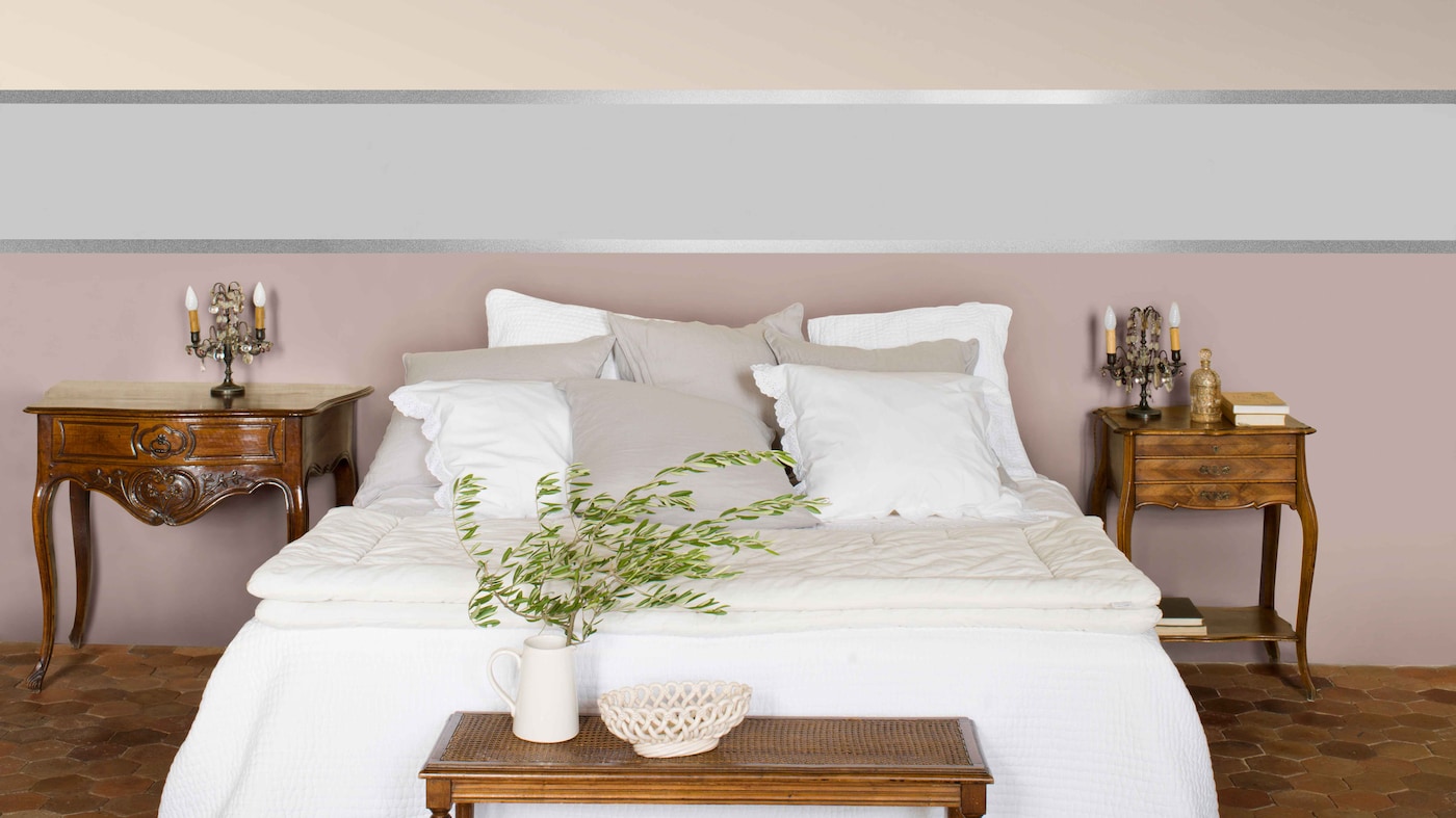 Pale, silvery tones create an elegant, grown-up feel; pair with darker paint tones for a strong, grounded look