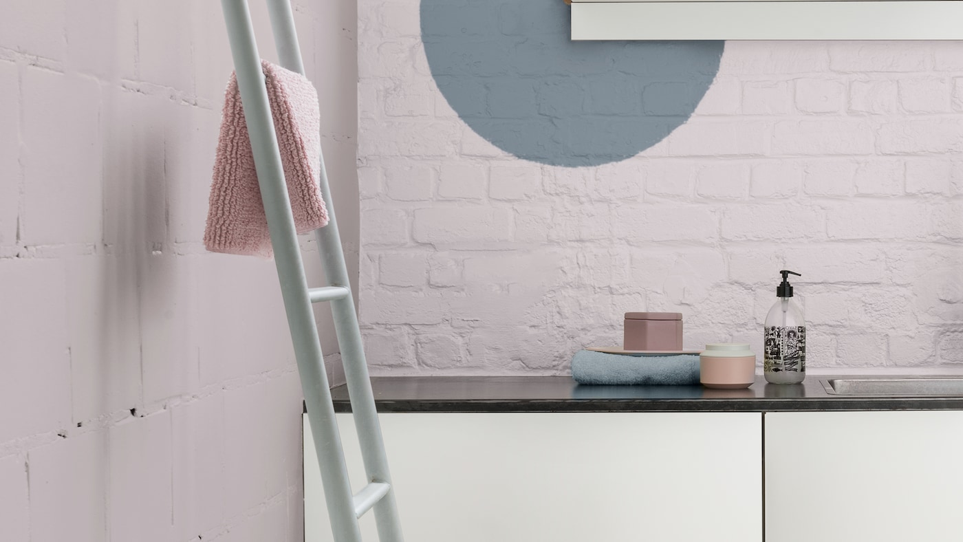 Unexpected geometric shapes painted in accent colours bring energy to a space.