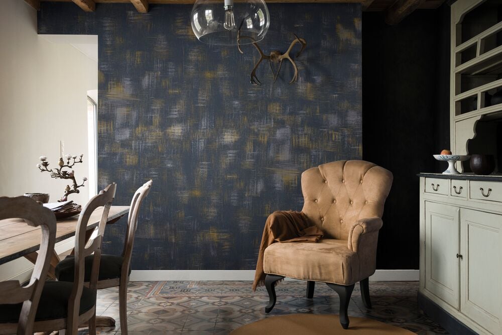 Living Room with Metallic Accent Wall