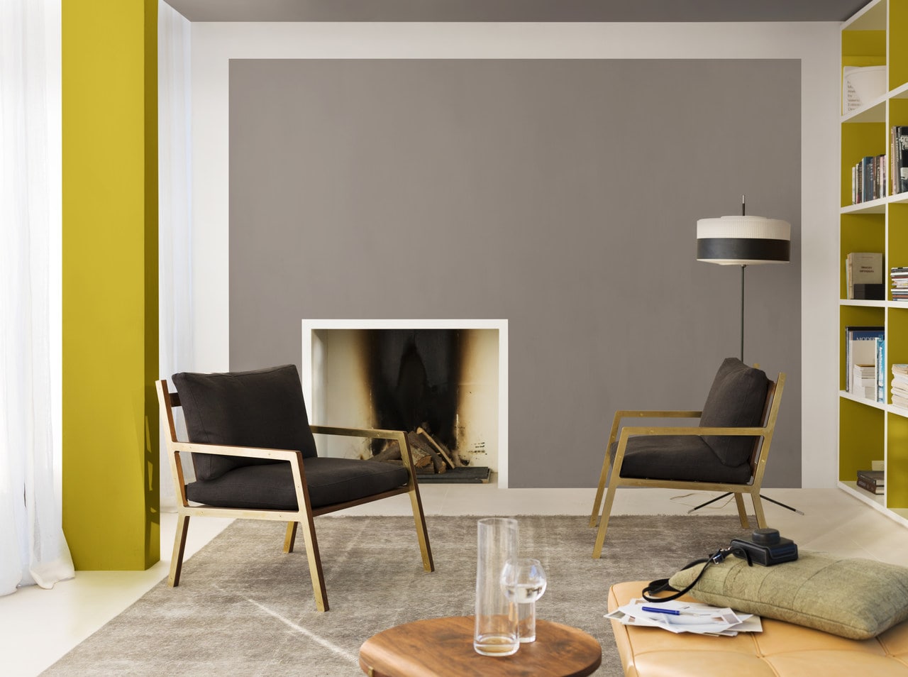 Nowoczesny salon w odcieniach zieleni i szarości 