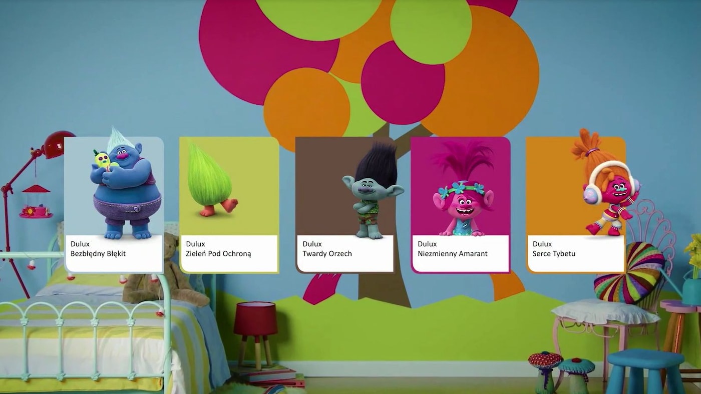 Każdy Troll ma swój kolor. Dulux rekomenduje kolory do pokoju dziecka inspirowanego filmem Trolle.