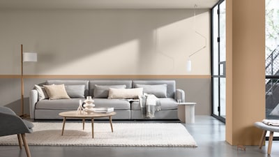 Nowoczesny salon w kolorach Dulux Ambiance Ceramic z palety NEUTRAL COLOURS