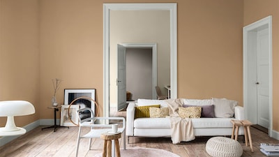 Salon w kolorach Dulux Ambiance Ceramic z palety NEUTRAL COLOURS