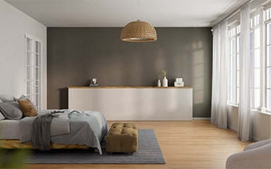 Nowoczesny salon w kolorach Dulux Ambiance Ceramic z palety NEUTRAL COLOURS