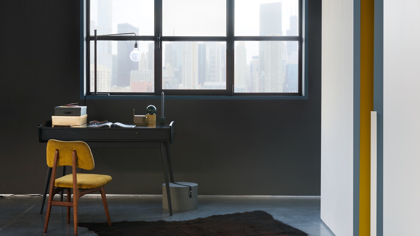 A home desk with a calm colour palette for focused work.