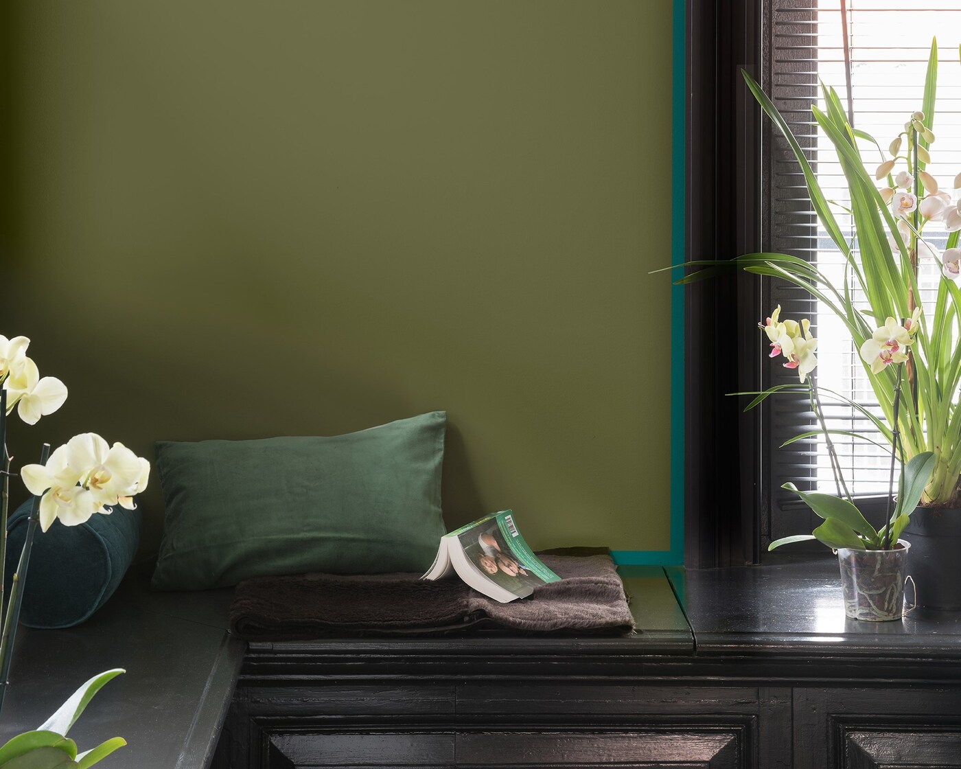Use two natural tones to create something exciting. Modern turquoise and olive green create a unique new look.