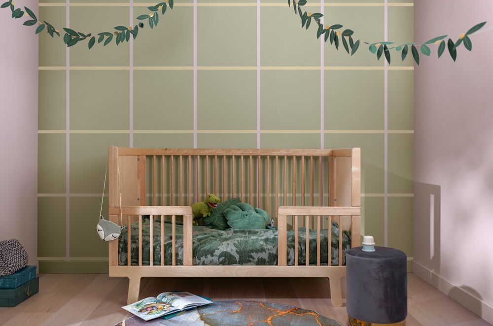 dual tone green and pink wall colour in kids room
