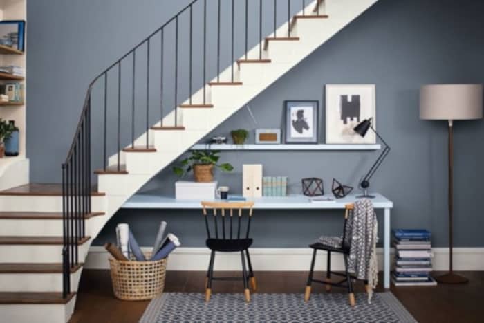Hallway home office painted in Denim Drift