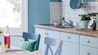 Define kitchen space with denim-inspired blues