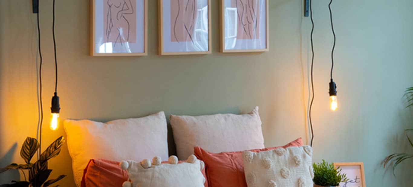 Two tone bedroom with Simply Refresh Blush Pink and Overtly Olive