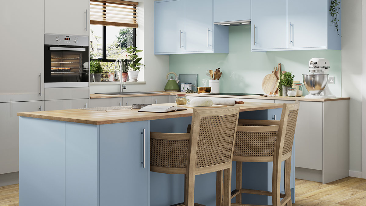 Wickes Orlando Kitchen | Bright Skies | Colour of the Year 2022