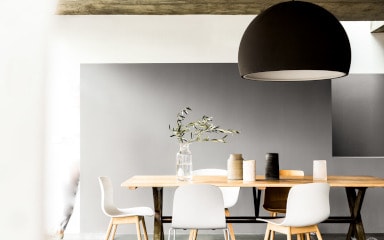 Two Tone Kitchen Using Dark Grey And White Paint With Wooden Décor