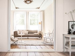 Dulux Cream White Living Room With White Furniture And Cool Neutral Coloured Sofa