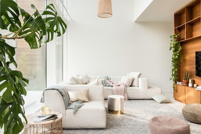 Dulux Cream White Living Room With White Furniture And Cool Neutral Coloured Sofa