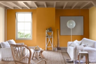 Living Room With Dulux Honey Mustard Painted Walls And White Décor