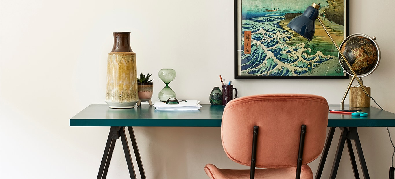 Home office desk in Teal Velvet