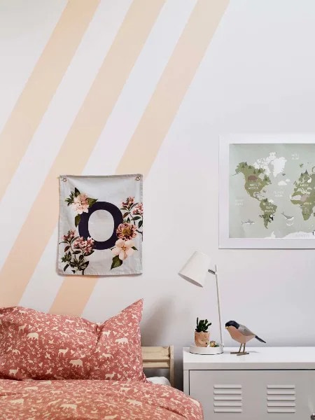 soft peach kids bedroom stripes
