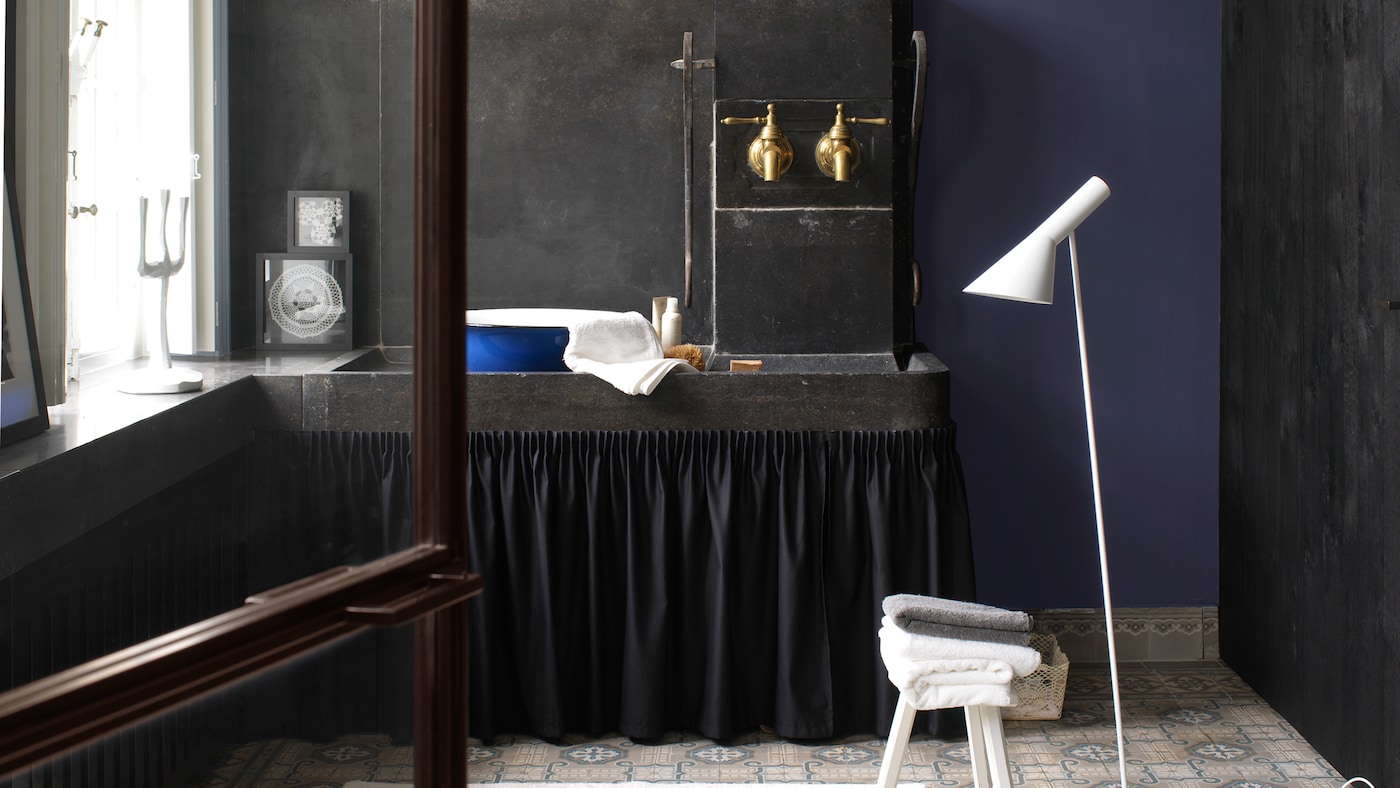 Pair deep purple with charcoal for drama + colours and products
